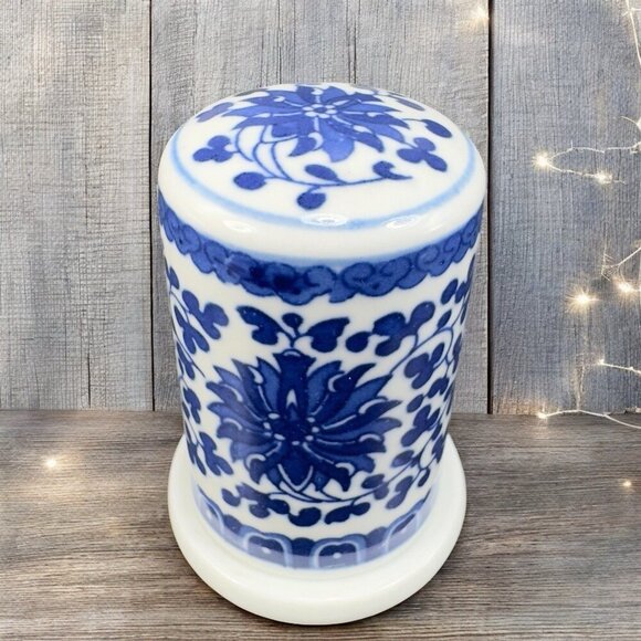 Vintage Chinese Porcelain Toothpick Holder Floral Blue White Pattern Decorative - Picture 1 of 13